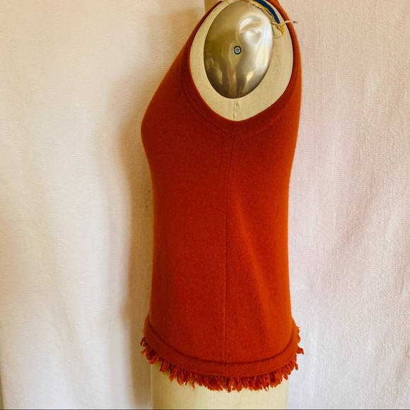 Pure Mongolian cashmere XS/S burnt orange fringed shell/vest EUC - Picture 5 of 8